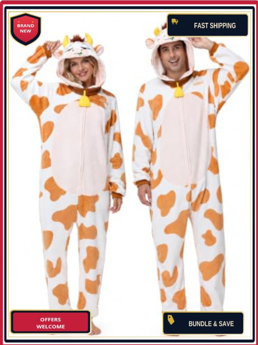 Adult Cow Onesie Flannel Fleece One-Piece Pajama Halloween Costume